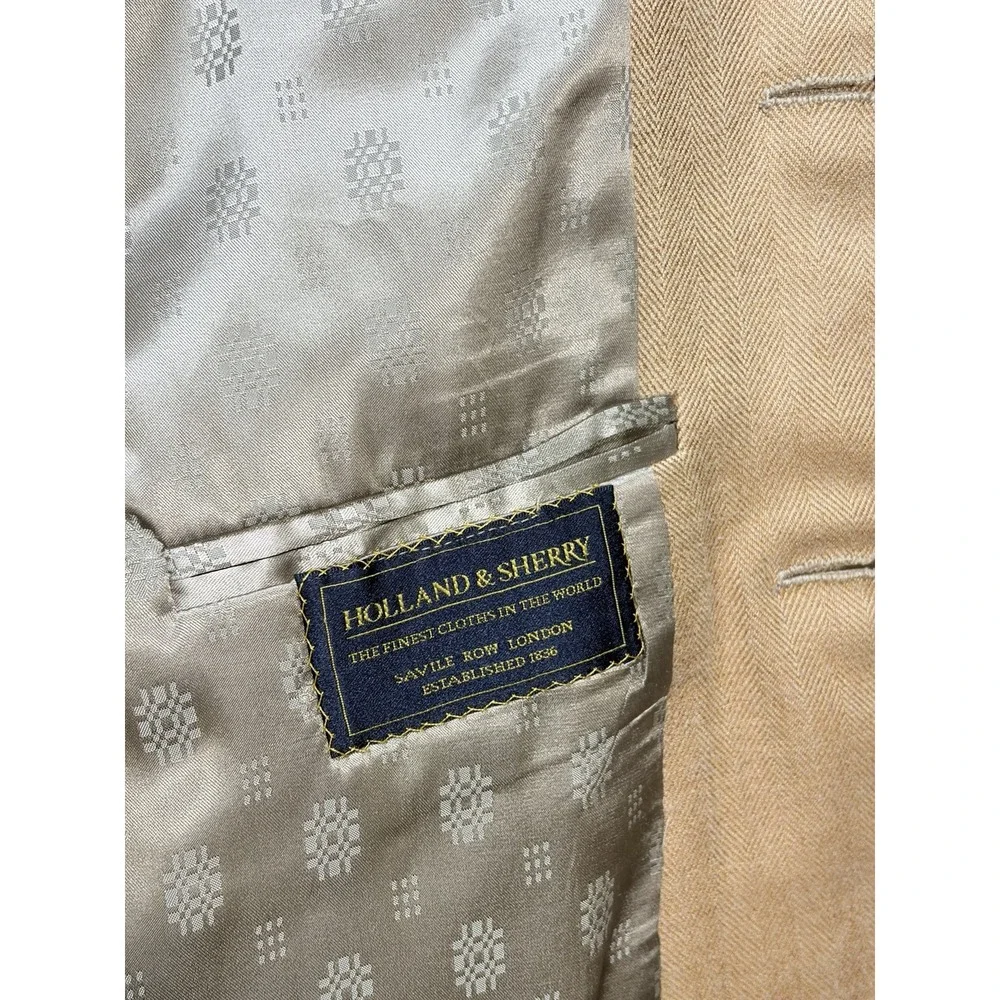 Holland and Sherry Savile Row London Sport Coat Mens 44R Tan Wool Custom Fit